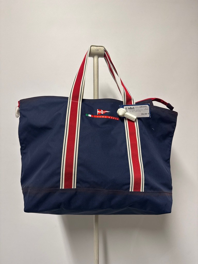 Luna Rossa Luna Rossa - Borsa tela blu a mano con aloni – borsa vintage Molto Buono, Bordeaux, Camoscio