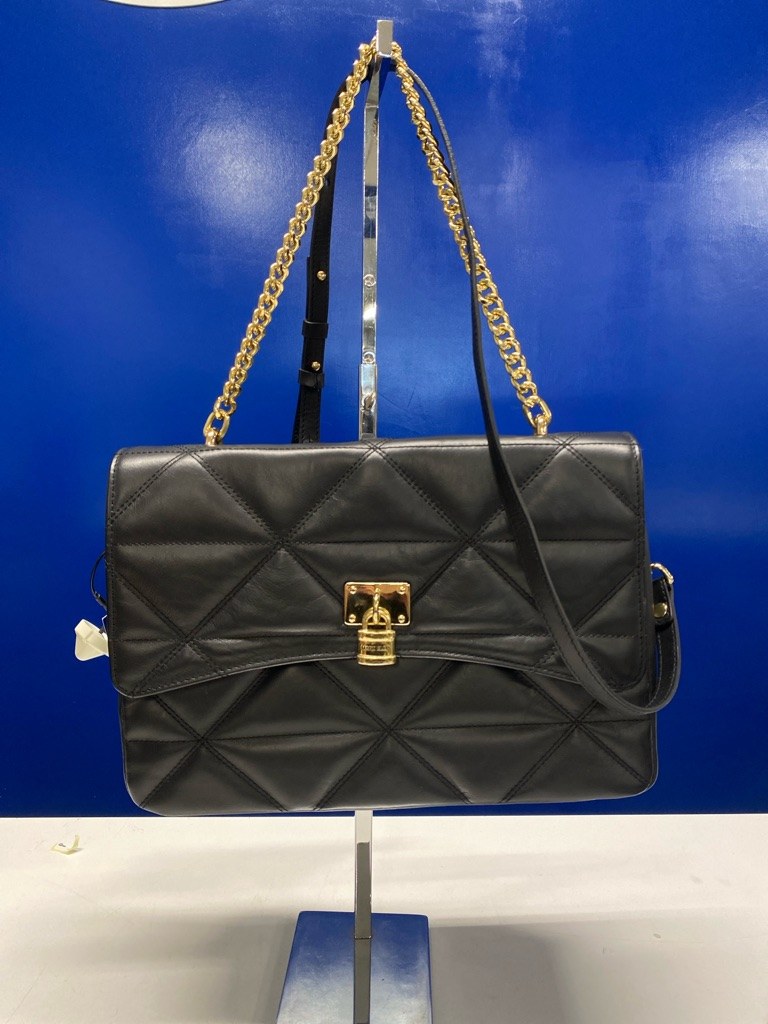 Marcellus Marcellus - Borsa pelle nera con tracolla – borsa vintage Buono, Rosso, Tela Stampata