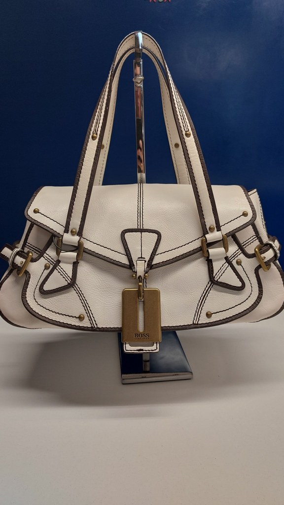 Hugo Boss Hugo Boss - Borsa in pelle bianca con bordo nero 35x20
