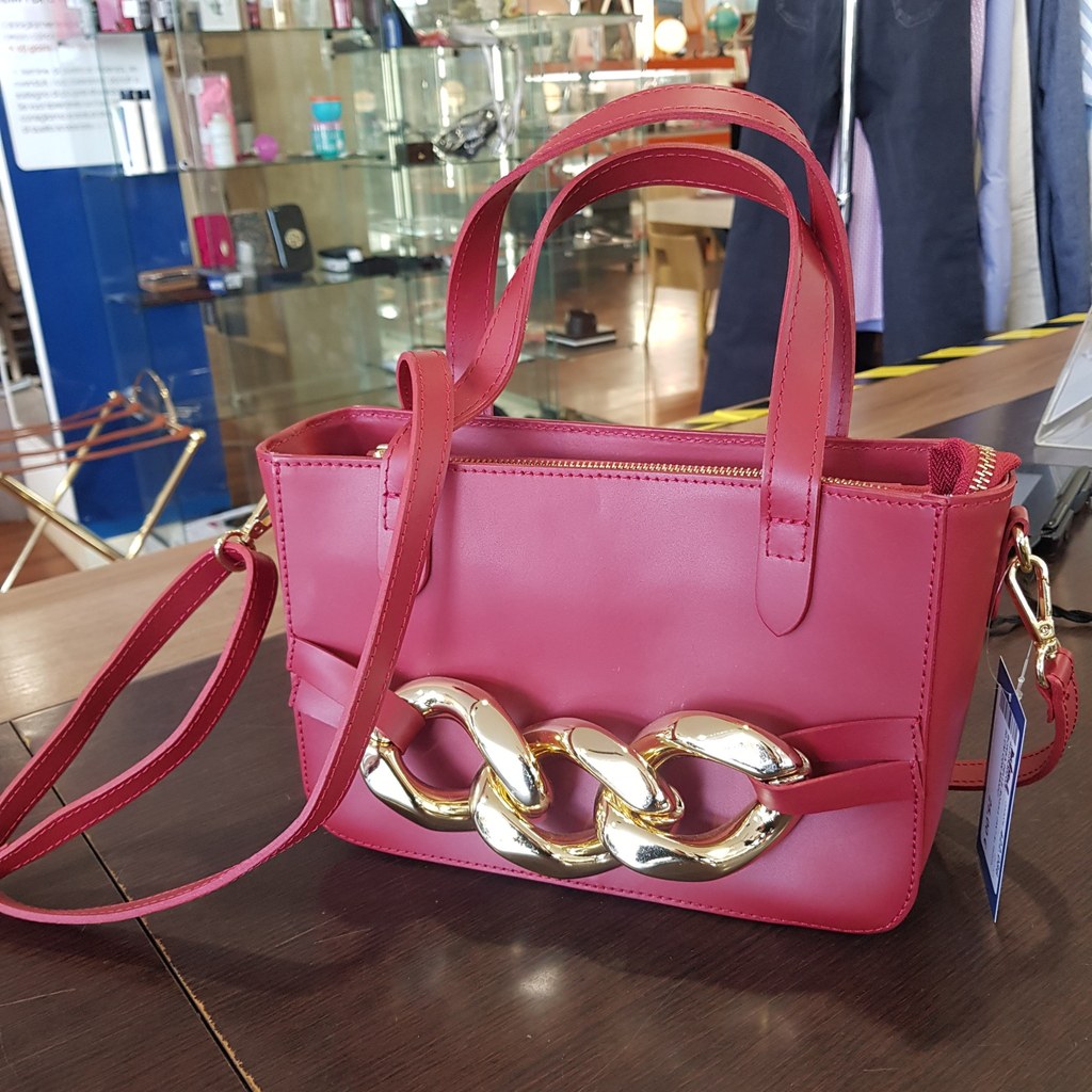 Vintage Artigianale Borsa Pelle Rossa 29X7 Altezza 30 Cm Con Manici