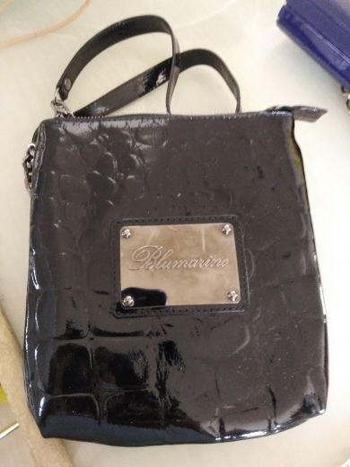 Blumarine Borsa Tracolla Pelle Nera Lucida Blumarine – borsa vintage Molto Buono, Blu, Pelle Agneau