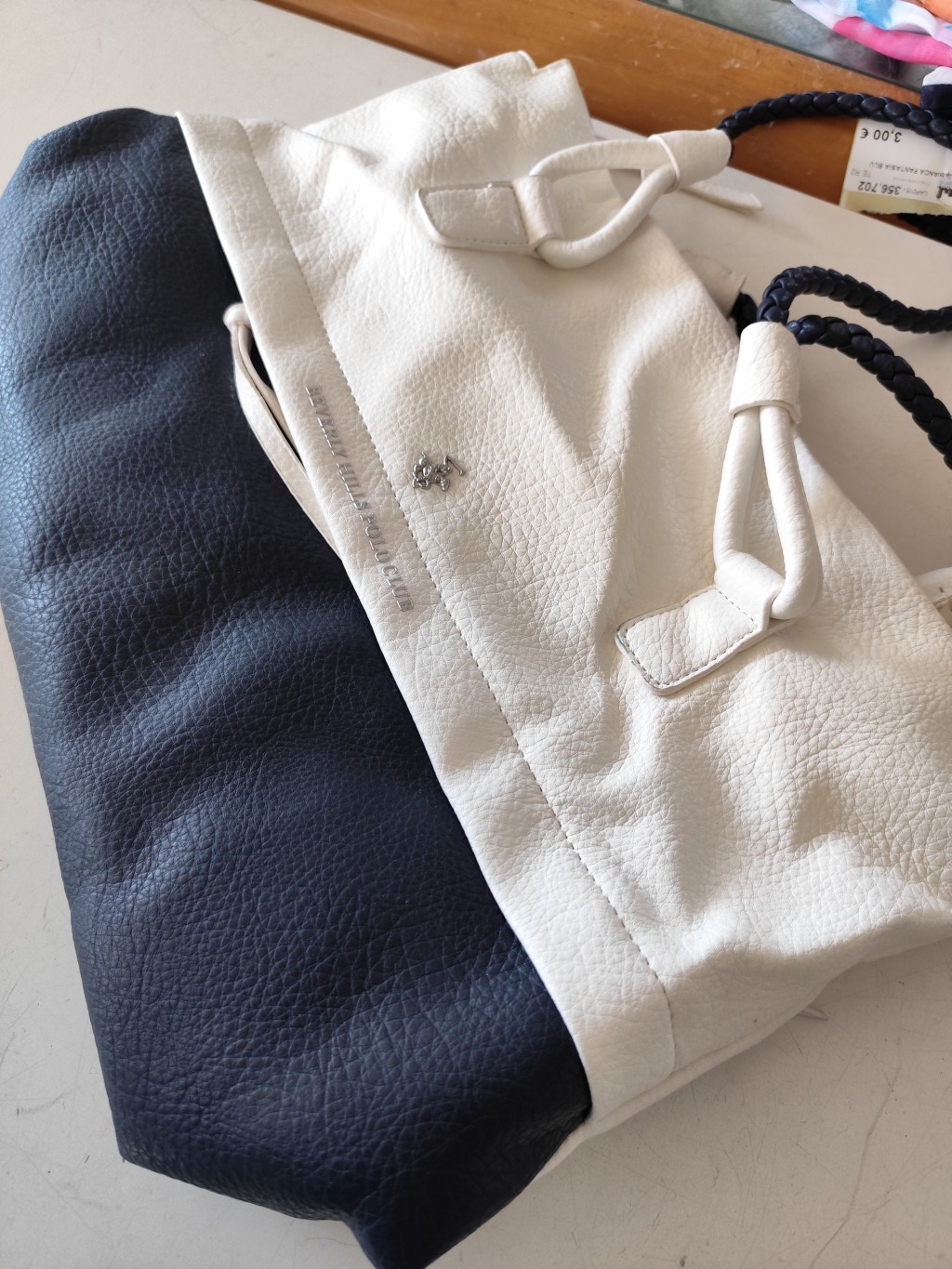 Vintage Artigianale Borsa Blu E Bianca Polo Club