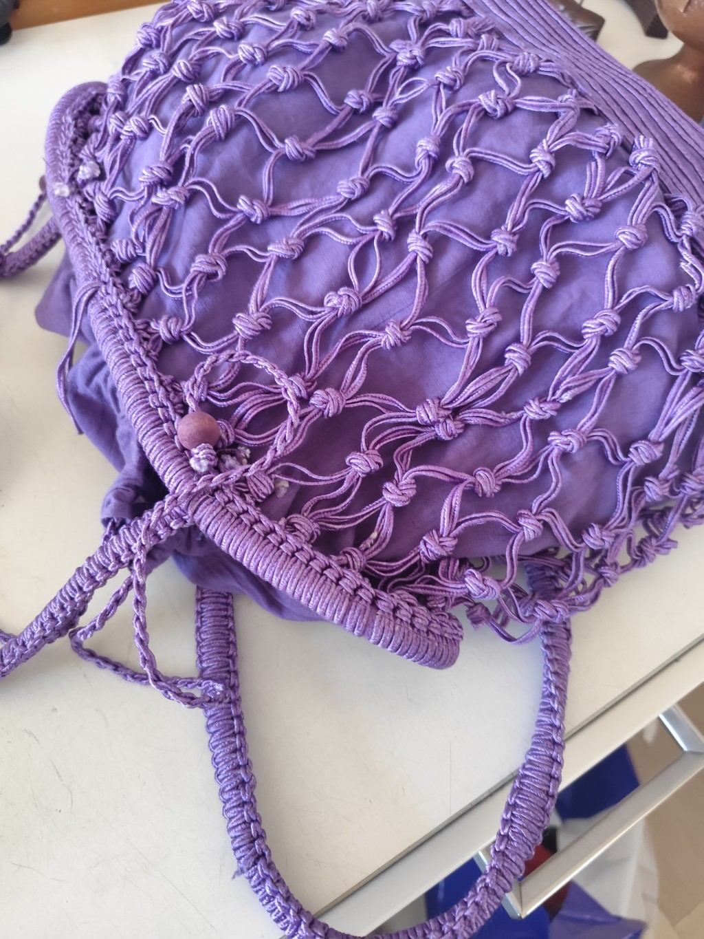 Vintage Artigianale Borsa In Tessuto Viola