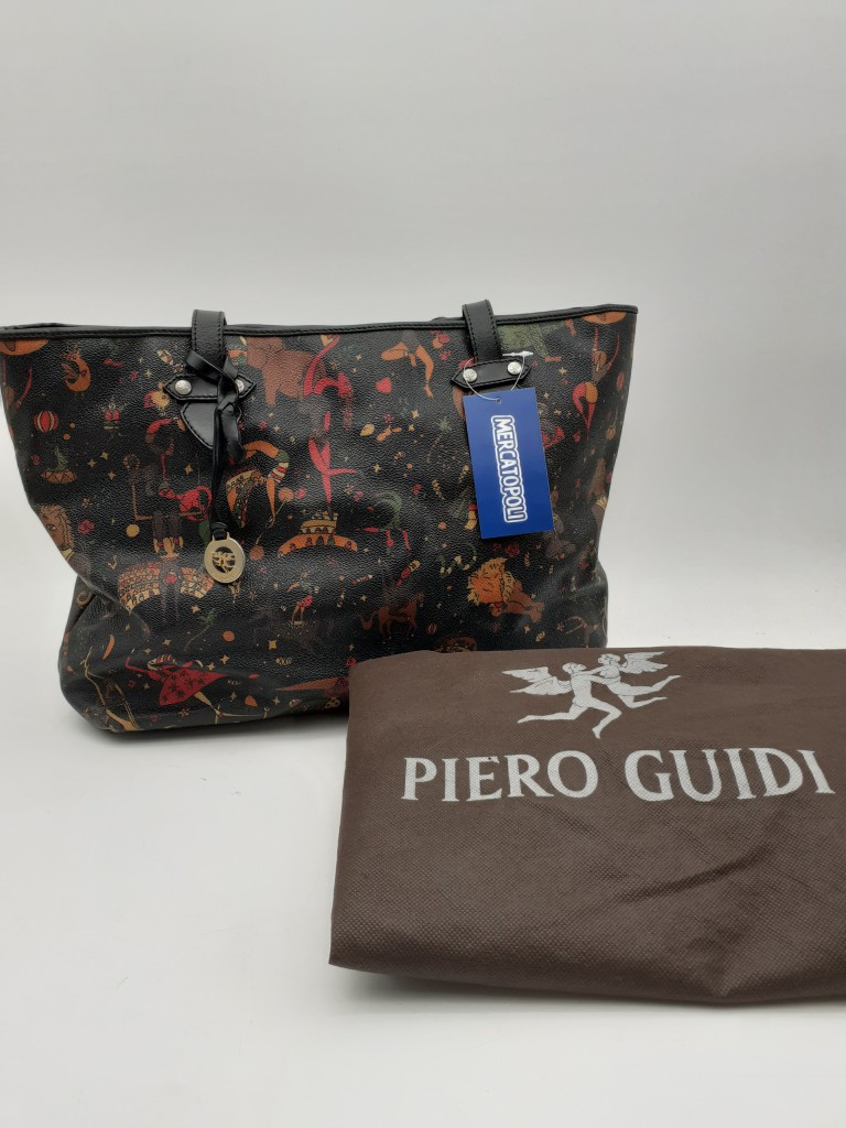 Piero Guidi Piero Guidi Borsa In Pelle Shopper Nera Stampa Circus Con Dust Bag