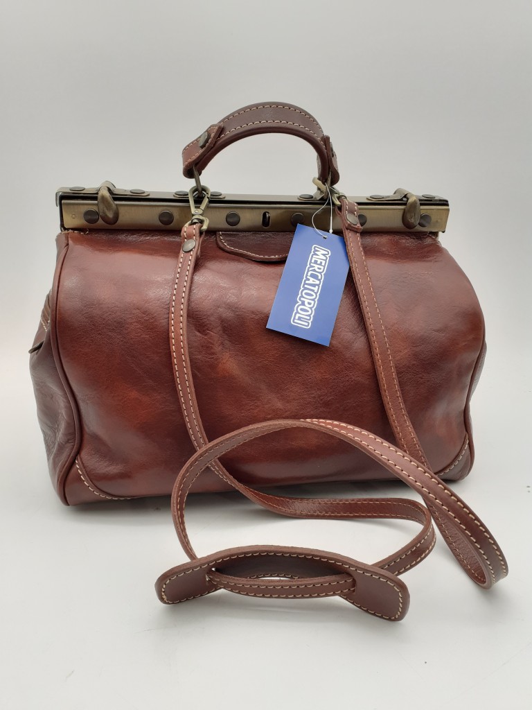 Vintage Artigianale Made In Italy Borsa In Pelle Marrone